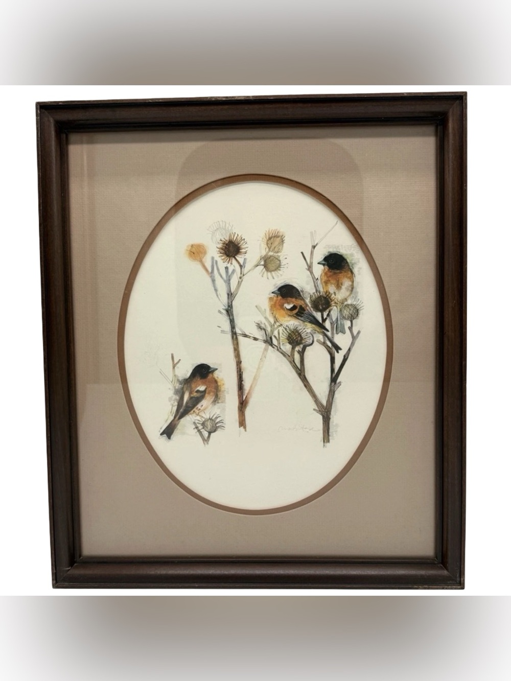 SET OF 2 Mads Stage Signed Bird Lithographs Robins Thistle Double Oval Matted